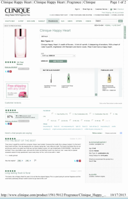 倩碧Happy Heart标本显示了香水的商标用途。 标本是消费者可以购买香水的网页的屏幕截图。 商标显示在香水瓶上和网页顶部中间，作为产品名称。